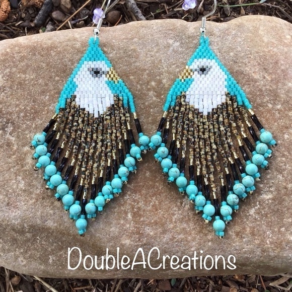 DoubleACreations Jewelry - Eagle Beaded Earrings, New, Handmade By Me